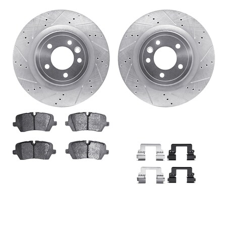 Dynamic Friction Company Rear Brake Rotors-Drilled and Slotted-Silver with 5000 Advanced Brake Pads includes Hardware 7512-11038